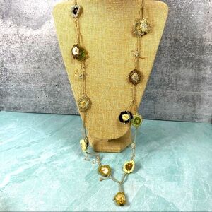 Elizabeth Gillett for Anthropologie crochet long necklace boho tan